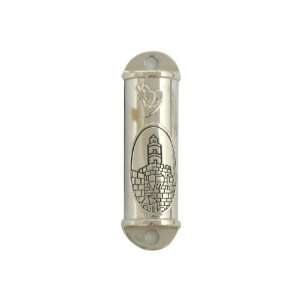  6cm Mezuzah with Tower of David and Large Shin in Nickel 