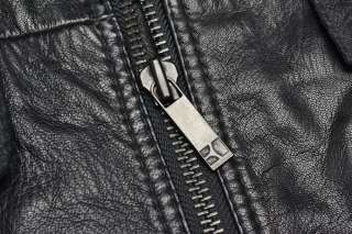 HUGO BOSS Mens Black Military Style Leather Jacket Coat Veste 44R 54 