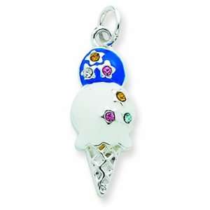  Sterling Silver Crystal & Enameled Ice Cream Cone Charm Jewelry