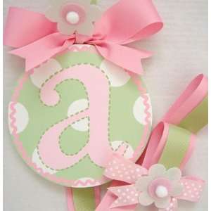 hand painted round letter hair bow holder   sprout pink:  