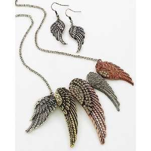 Tri color Designer Inspired Crystal Cluster Angel Wing Charm Necklace 