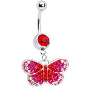  Ruby Red Gem Sparkling Butterfly Belly Ring Jewelry