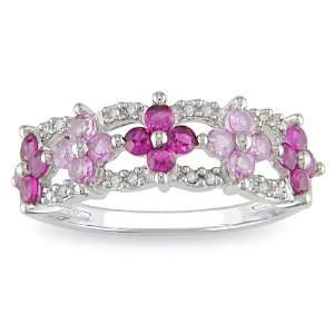    10k Gold Created Ruby, Pink Sapphire, Diamond Ring: Jewelry