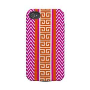  Chevron Greek Key in Hot Pink and Tangerine Case Iphone 4 