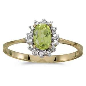   Yellow Gold August Birthstone Oval Peridot And Diamond Ring: Jewelry