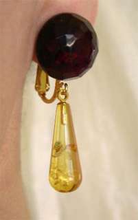   ON & SCREW BACK EARRINGS FACETED TEARDROP or OVAL BALTIC AMBER  