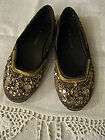 Women Brown Ballet Flats NO BOUNDARIES Gold Embroidered Slippers 6 M 