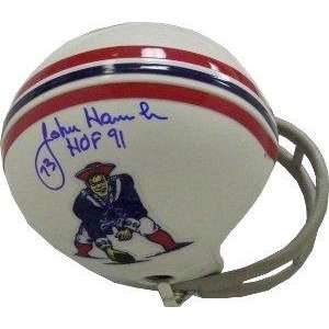  Autographed John Hannah Mini Helmet   2bar TB HOF   Autographed NFL 
