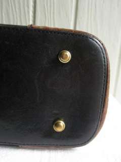 Brahmin Classic Black Leather w/ Brown Croc Trim Satchel Tote Bag 