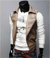   Multi zipper Style Classic Sleeveless Jacket Vest Beige 2948  