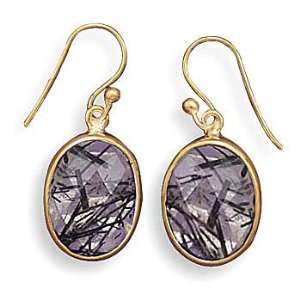   Silver and 14 Karat Gold Plated Rutillated Quartz French Wire Earrings