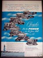 1950 Chrysler Marine boat ship engines motors print ad  