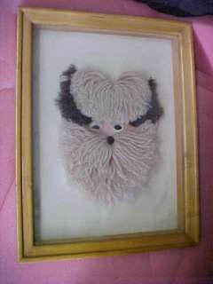   Folk Art Dog fuzzy face yarn picture Child Kids bedroom picture Uniqu