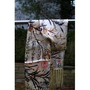  Silk Scarf   Bamboo and Chinese Callegraphy Everything 
