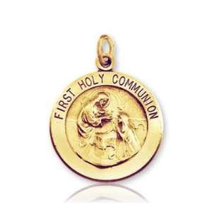   Yellow Gold Carved Large First Holy Communion Medal: Sports & Outdoors