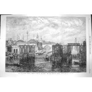  1864 Southwark Bridge Railway Works River Steamer Boats 