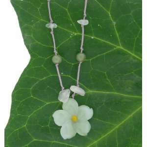   Columbine Flower Jade Necklace with Lavender Cord 