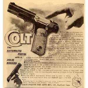 1909 Ad Colt .32 Caliber Automatic Pistol Solid Breech   Original 