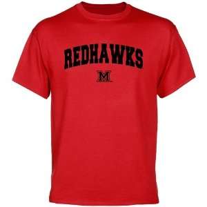  Miami University RedHawks Red Logo Arch T shirt: Sports 