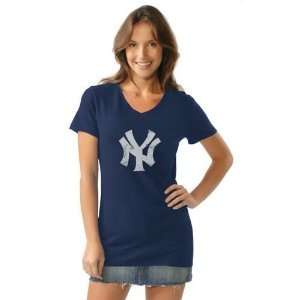   York Yankees Womens V Neck Tri Blend T Shirt (Navy): Sports & Outdoors