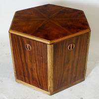   hexagonal design two tone wood construction rosewood base and burl top