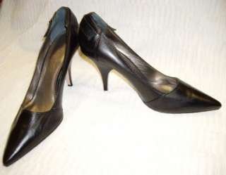 Nicole Miller Black Leather Classic Pumps Heels~Made in Brazil 10B 3 3 