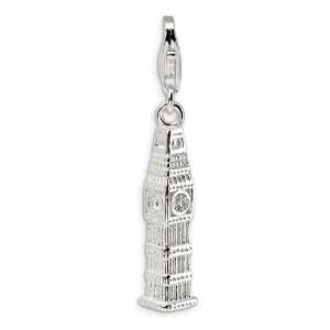  Sterling Silver 3 D Clock Tower with Lobster Clasp Charm Jewelry