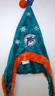 Miami Dolphins NFL Dangle Hat Santa Style Hat Hood with Balls New 2011