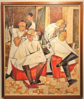 Maxine Levin 1954 cubist barber shop painting woman artist  