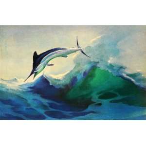 1939 Print White Marlin Jumping Atlantic Game Sport Fishing Ocean Tail 