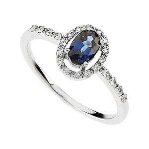  Blue Sapphire Diamond Ring in 14k White Gold (0.16 Ct. tw 