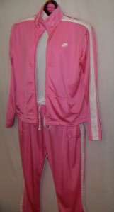 NWOT Nike Womens Pink & White Jogging Running Suits Pants Jacket Sz L 