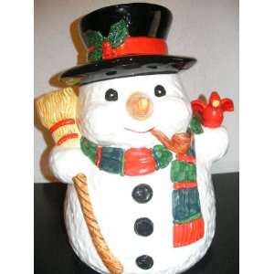 Large 12.5 Christmas Village Earthenware Snowman Cookie Jar  