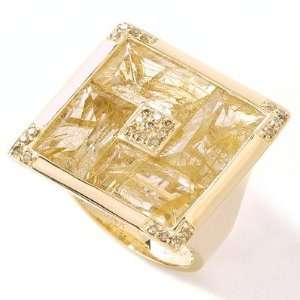  14K Gold Rutilated Quartz & Cognac Diamond Ring: Jewelry