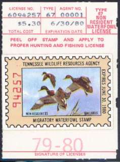 TN1 1979 FIRST Tennessee State Duck Stamp  OGNH NonRes  