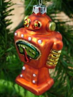 Vintage Style Lost in Space Ship Robot Glass Ornament  