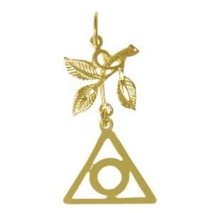   and 1 1/8 Tall, Solid 14K Gold, Family Recovery Symbol with 3 Leaves