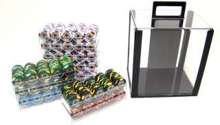 1000 Clay Poker Chips Case Acrylic Carrier + 10 Racks  