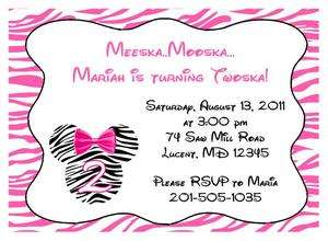 MINNIE MOUSE PINK AND BLACK ZEBRA BIRTHDAY PARTY INVITATION!  