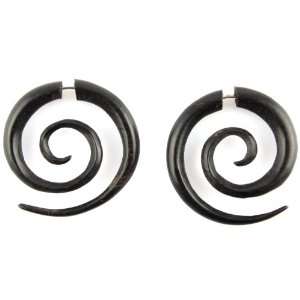   Dark Sono Wood With Steel Ear Base Spiral Earrings Evolatree Jewelry