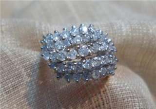 14k white gold 1.0ct diamond 5 row cluster ring size 4  