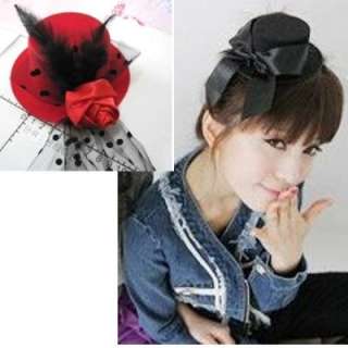 NEW mini top hat fascinator RED flower n veil hair clip  