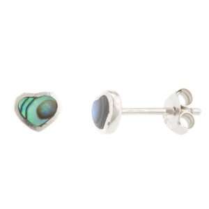    Sterling Silver Petite Abalone Inlay Heart Stud Earrings: Jewelry