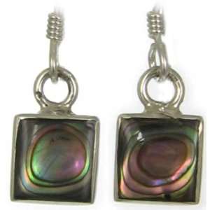  Square Paua Shell & 925 Sterling Silver Earrings: Jewelry