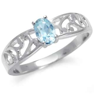 Natural Oval Blue Topaz 925 Sterling Silver Filigree Solitaire Ring 