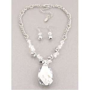   Jewelry Desinger Inspired Silver Crystal Necklace and Earrings Set
