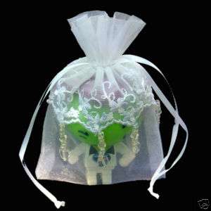 24 4 X6EMBROIDERED LACE BEADED WEDDING FAVOR BAG WHITE  
