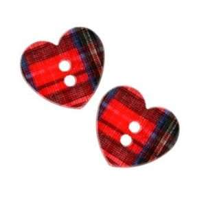  Novelty Button 3/4 Plaid Heart Red By The Each Arts 