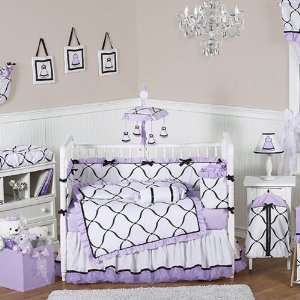    Princess Black, White And Purple 9 Piece Crib Bedding Set Baby