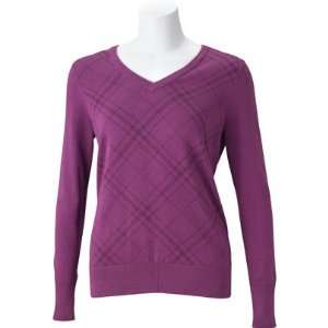  Ashworth Womens Long Sleeve Plaid V Neck Sweater( COLOR 
